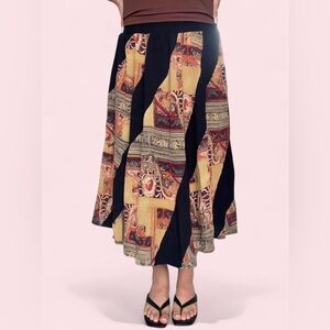 Vintage 100% Rayon Black Patterned A-Line Women's Skirt